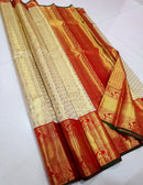 Catalogue - Half White & Red Combination Bridal Tissue Kanchipuram Silk Sarees
