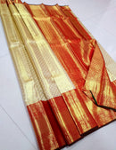 Catalogue - Half White & Red Combination Bridal Tissue Kanchipuram Silk Sarees