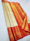 Catalogue - Half White & Red Combination Bridal Tissue Kanchipuram Silk Sarees