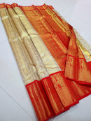 Catalogue - Half White & Red Combination Bridal Tissue Kanchipuram Silk Sarees