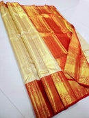 Catalogue - Half White & Red Combination Bridal Tissue Kanchipuram Silk Sarees