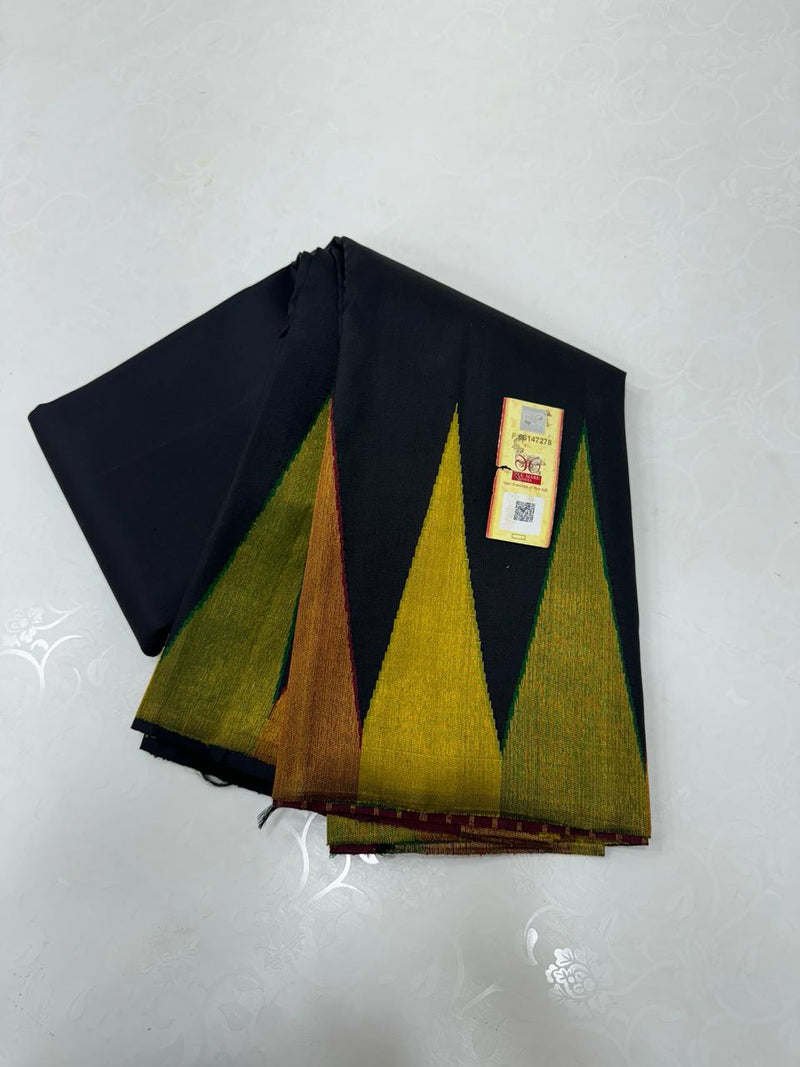 Black Maroon 8 Kol Korvai Temple Border Handloom Kanchipuram Silk Saree