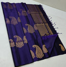 Navy Blue 240 Hooks Unique Mango Butta Handloom Kanchipuram Soft Silk Saree