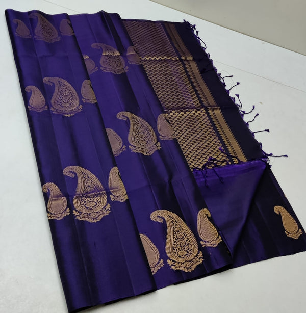 Navy Blue 240 Hooks Unique Mango Butta Handloom Kanchipuram Soft Silk Saree