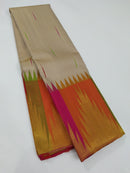 Half White Beige Traditional 8 Kol Seepu Korvai Multicolor Temple Border Handloom Kanchipuram Silk Saree