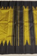 No Zari Kanchipuram - Methi Yellow With Black 8 Kol Korvai Temple Border Handloom Kanchipuram Silk Saree