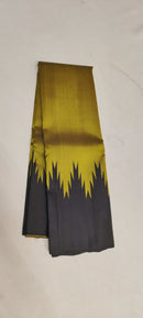No Zari Kanchipuram - Methi Yellow With Black 8 Kol Korvai Temple Border Handloom Kanchipuram Silk Saree