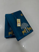 Peacock Blue Handloom Kanchipuram Silk Saree with Pichwai Zari Design