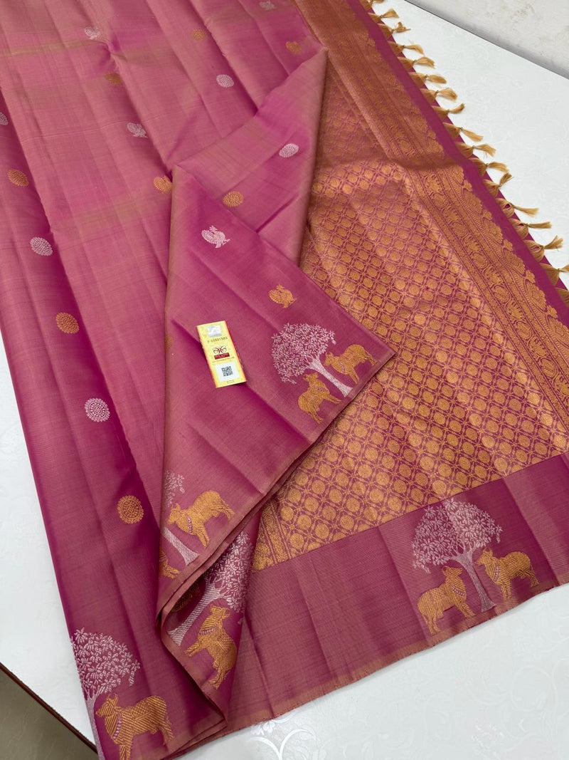 Dual Shade Pink Handloom Kanchipuram Silk Saree with Pichwai Zari Design