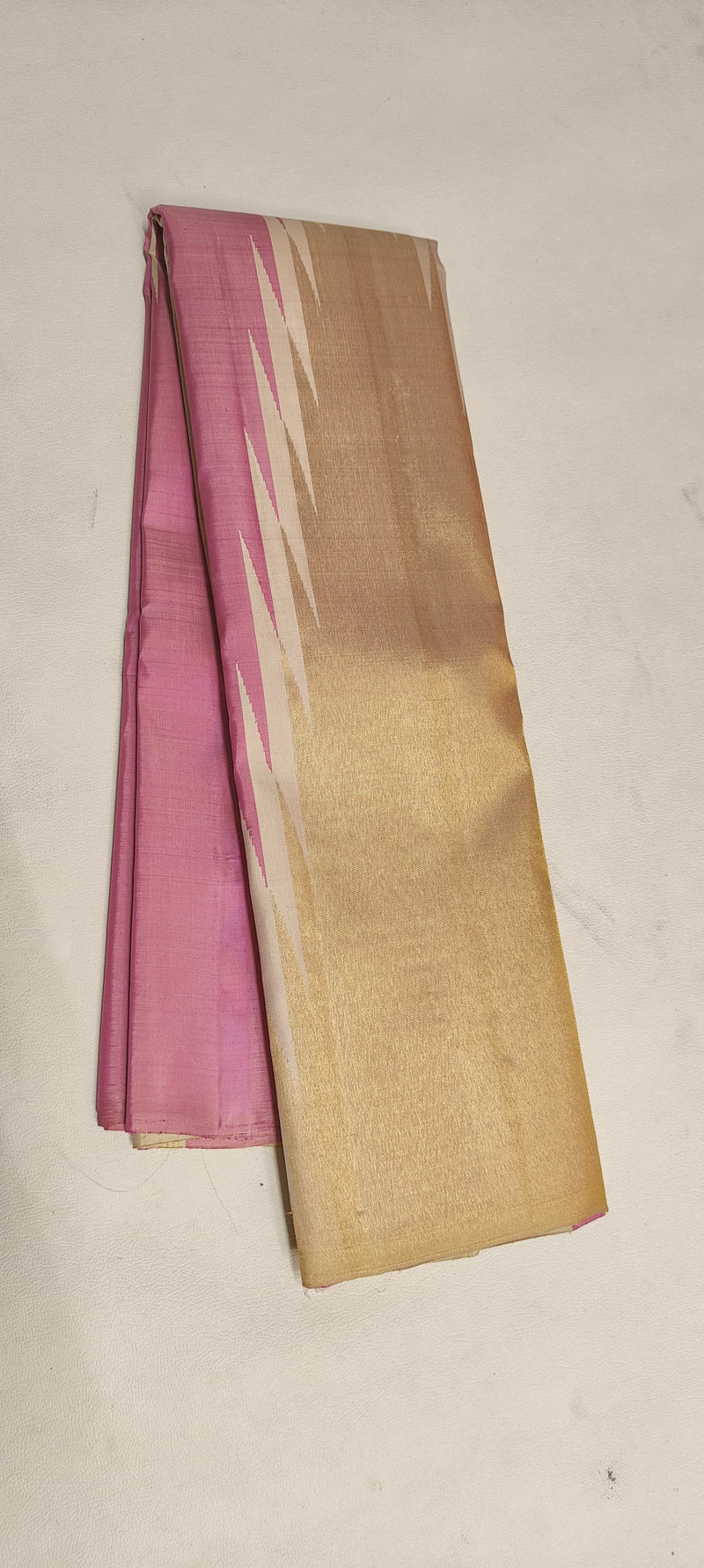 Pink 8 Kol Korvai Weaving Long Temple Border Kanchipuram Silk Saree