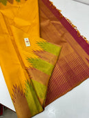 Yellow 8 Kol Korvai Temple Border Pure Kanchipuram Silk Saree
