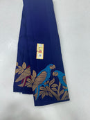 Navy Blue Handloom Kanchipuram Silk Saree With Turning Meena Work Parrot Border on Both Sides