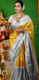 Celebrity Style Golden Tissue Bridal Kanchipuram Silk Saree