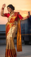 Celebrity Style Exclusive Golden Tissue Bridal Handloom Silk Saree
