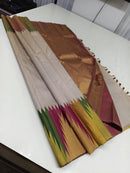 Half White Beige Traditional 8 Kol Korvai Multicolor Temple Border Handloom Kanchipuram Silk Saree