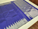 Navy Blue Kanchipuram Silk Saree with Silver Zari Temple Border