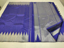 Navy Blue Kanchipuram Silk Saree with Silver Zari Temple Border