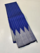Navy Blue Kanchipuram Silk Saree with Silver Zari Temple Border