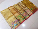 Celebrity Style - Golden Tissue Bridal Kanchipuram Silk Saree with Embroidery Work Border