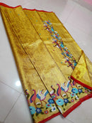 Celebrity Style - Golden Tissue Bridal Kanchipuram Silk Saree with Embroidery Work Border