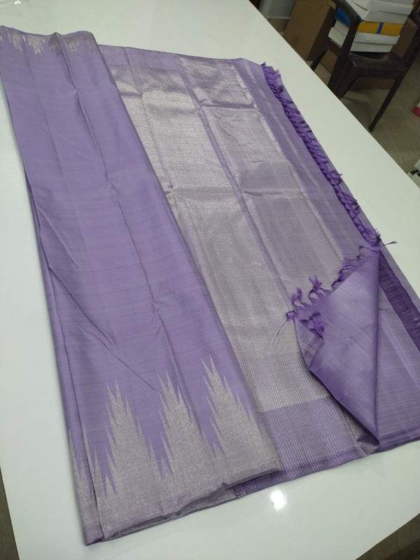 Lavender Temple Border Handloom Kanchipuram Silk Saree