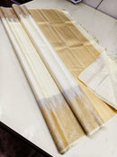Half White Designer Temple Border Handloom Kanchipuram Silk Saree