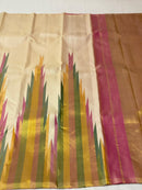 Half White Beige 8 Kol Korvai Weaving Long Temple Border Kanchipuram Silk Saree