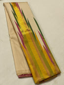 Half White Beige 8 Kol Korvai Weaving Long Temple Border Kanchipuram Silk Saree