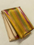 Half White Beige 8 Kol Korvai Weaving Long Temple Border Kanchipuram Silk Saree
