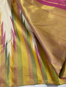 Half White Beige 8 Kol Korvai Weaving Long Temple Border Kanchipuram Silk Saree