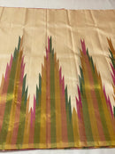 Half White Beige 8 Kol Korvai Weaving Long Temple Border Kanchipuram Silk Saree