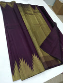 Dark Wine Temple Border Kanchipuram Silk Saree