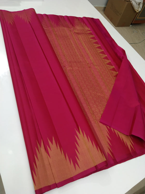 Rani Pink Temple Border Kanchipuram Silk Saree