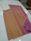 Milky White Cream Shade & Pink Korvai Raising Temple Border Kanchipuram Silk Saree
