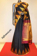 Black with Reddish Maroon Korvai Temple Border Handloom Kanchipuram Silk Saree