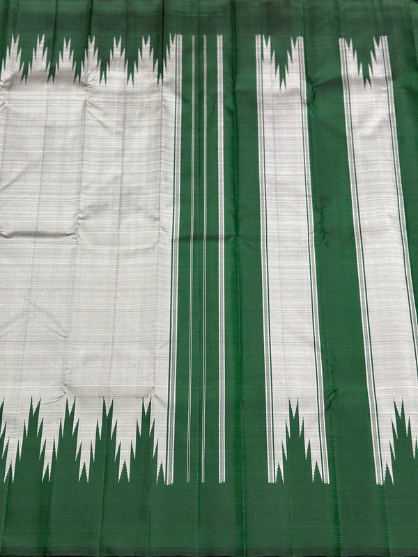 No Zari Kanchipuram - Grey Green 8 Kol Korvai Temple Border Kanchipuram Handloom Silk Saree