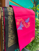 Borderless Reddish Pink Pure Handloom Kanchipuram Soft Silk Saree with Butterfly Design Meena Work