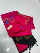 Borderless Reddish Pink Pure Handloom Kanchipuram Soft Silk Saree with Butterfly Design Meena Work