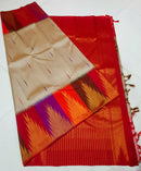 Half White Beige 8 Kol Korvai Multi Color Contrast Temple Border with Body Butta Kanchipuram Silk Saree