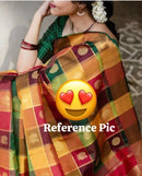 Traditional Paalum Pazhamum Zari Checked Handloom Kanchipuram Silk Saree