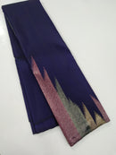 Navy Blue 8 Kol Korvai Weaving Long Multi Colour Temple Border Kanchipuram Silk Saree