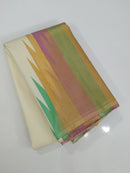 Half White Cream 8 Kol Korvai Weaving Long Multi Colour Temple Border Kanchipuram Silk Saree