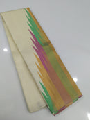 Half White Cream 8 Kol Korvai Weaving Long Multi Colour Temple Border Kanchipuram Silk Saree