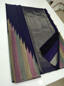 Navy Blue 8 Kol Korvai Weaving Long Multi Colour Temple Border Kanchipuram Silk Saree