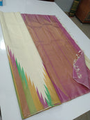 Half White Cream 8 Kol Korvai Weaving Long Multi Colour Temple Border Kanchipuram Silk Saree