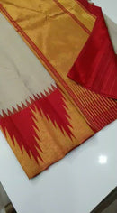 Half White Korvai Contrast Temple Border Kanchipuram Silk Saree