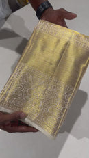 Celebrity Style - Keerthy Suresh Inspired Half White Pure Handloom Kanchipuram Silk Saree