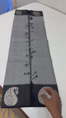 Classic Black Mini Checked Kanchipuram Silk Saree With Silver Zari Border Butta