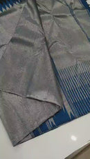 Black Blue Korvai Raising Temple Border Kanchipuram Silk Saree