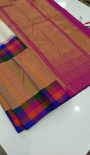 Half White Kanchipuram With Traditional Multi Color Temple Border